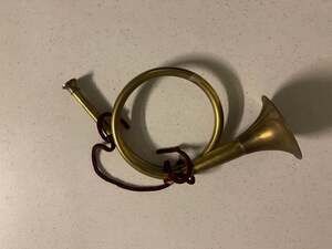 Vintage Decorative Brass French Hunting Horn with Red Braided Cord